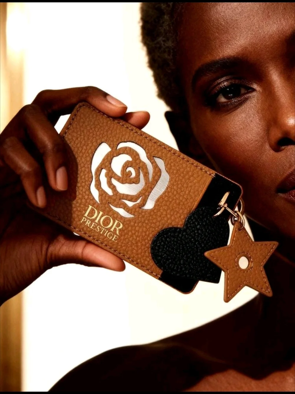 Dior Brown Leather Card Holder with Rose Motif